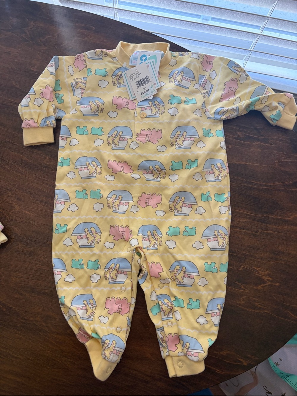 Vintage Yellow Pastel Animal Print Baby One-Piece long sleeve playsuit NWT